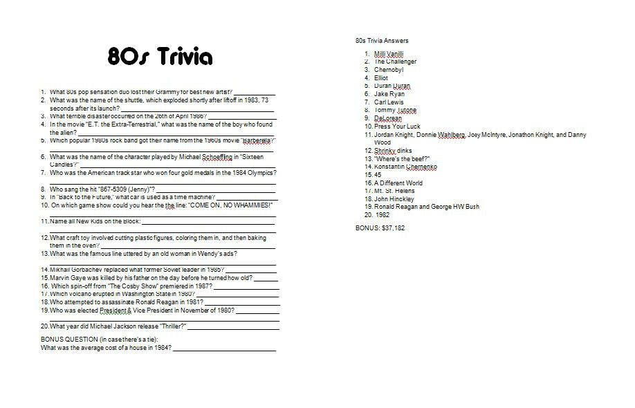 90S Trivia Questions And Answers Printable Templates Trivia answers 