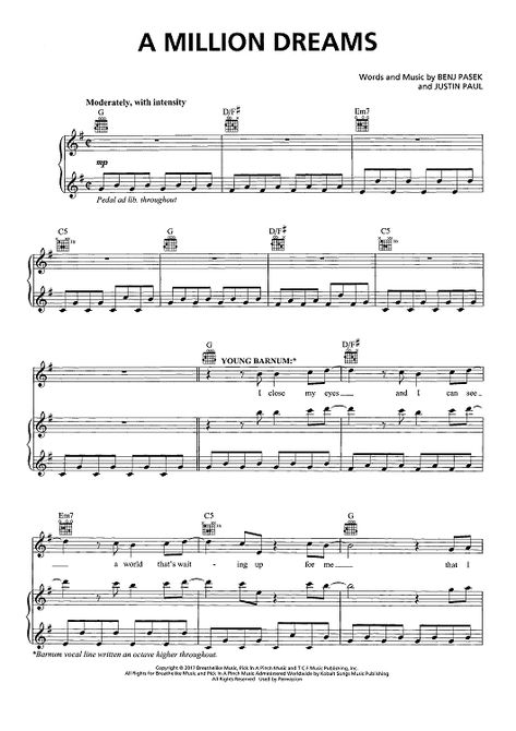 A Million Dreams From The Greatest Showman Clarinet Sheet Music 