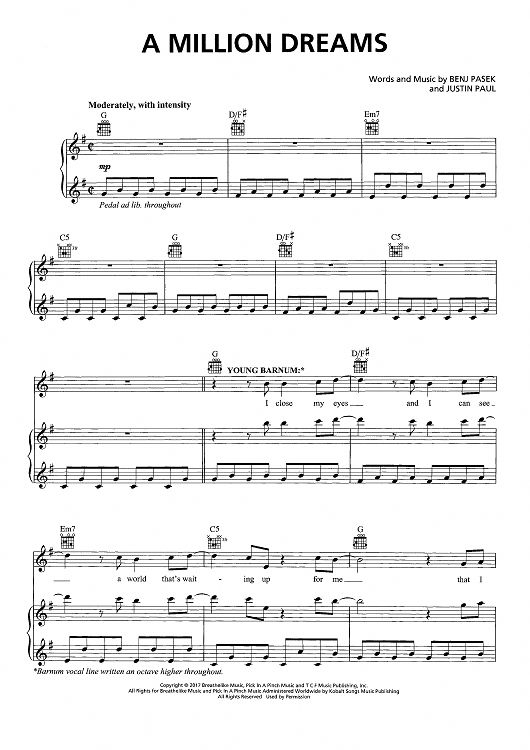 A Million Dreams From The Greatest Showman Clarinet Sheet Music