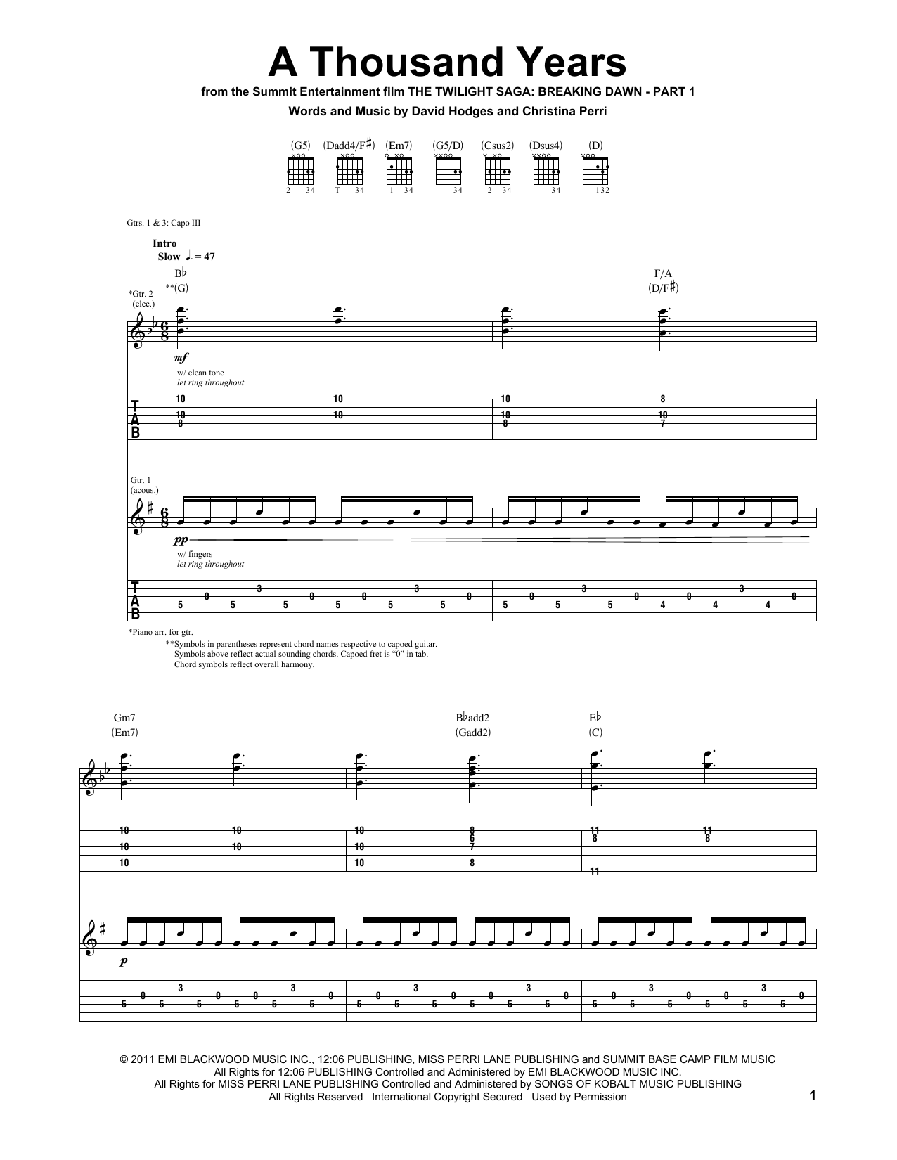 A Thousand Years Guitar Tab By Christina Perri Guitar Tab 159465