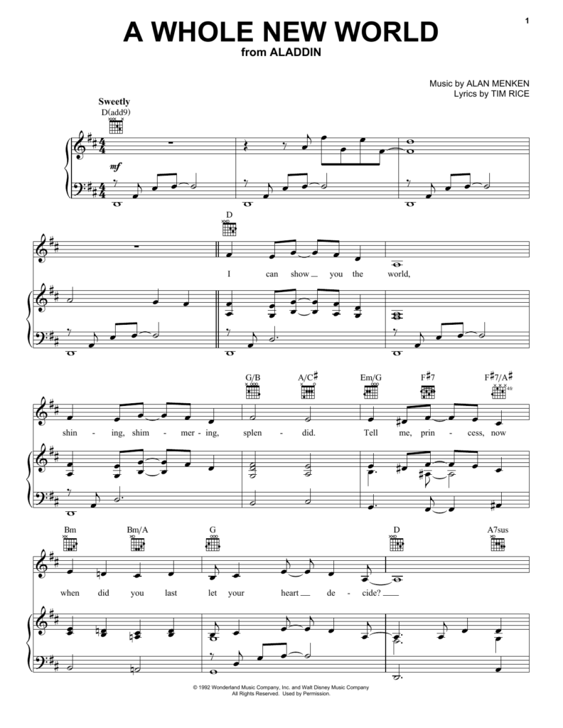 A Whole New World Sheet Music Direct