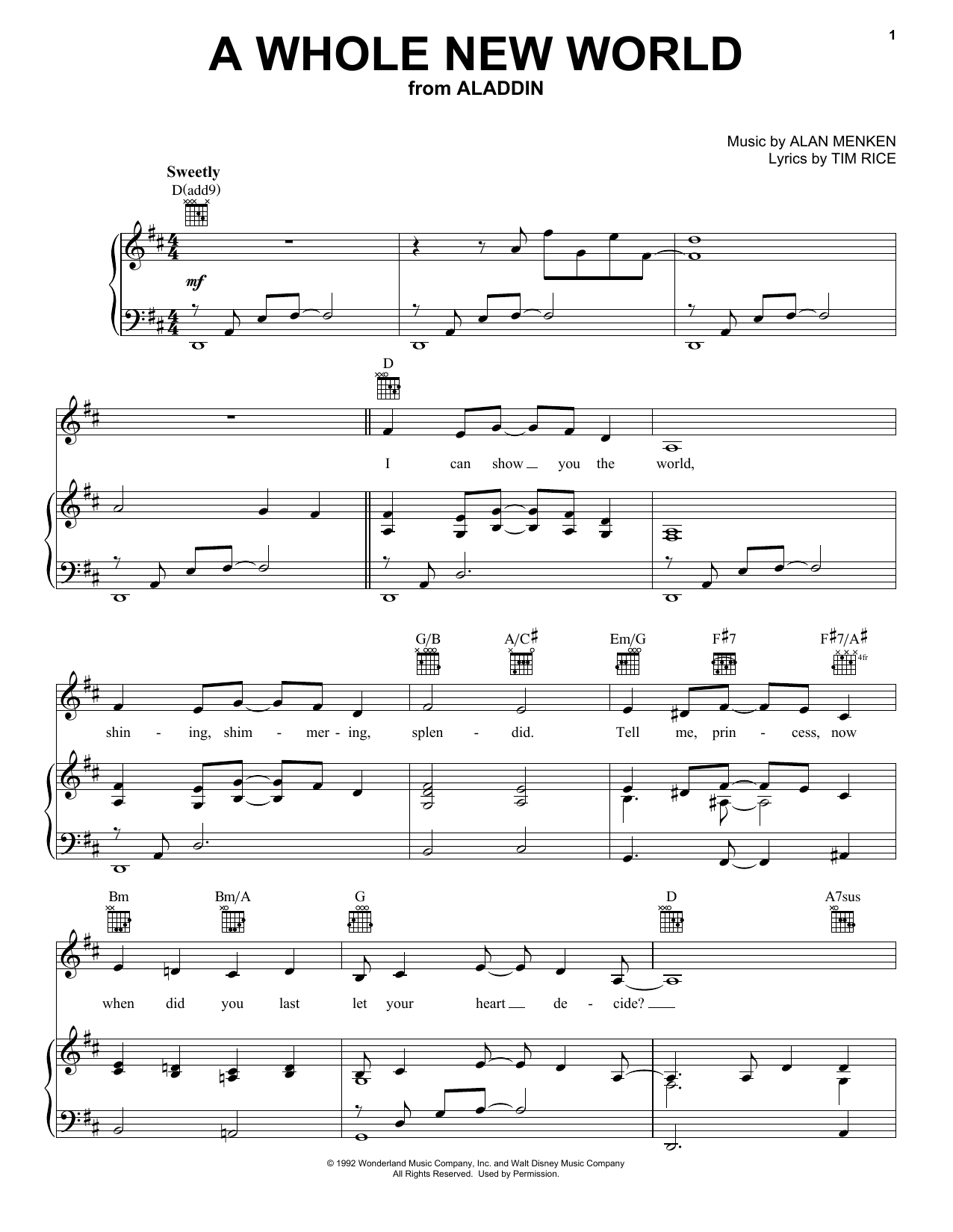 A Whole New World Sheet Music Direct