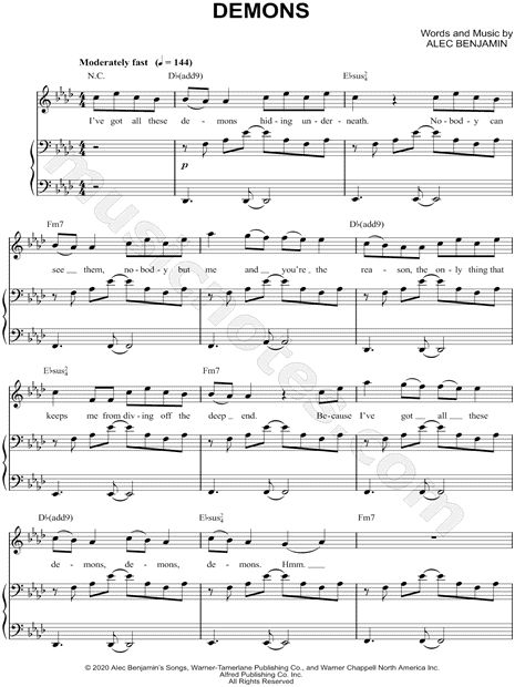 Alec Benjamin Demons Sheet Music In F Minor transposable Download 