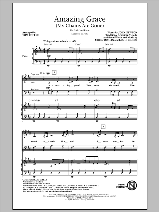 Amazing Grace My Chains Are Gone Sheet Music Direct