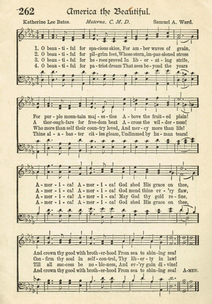 America The Beautiful Antique Hymn Page Printable