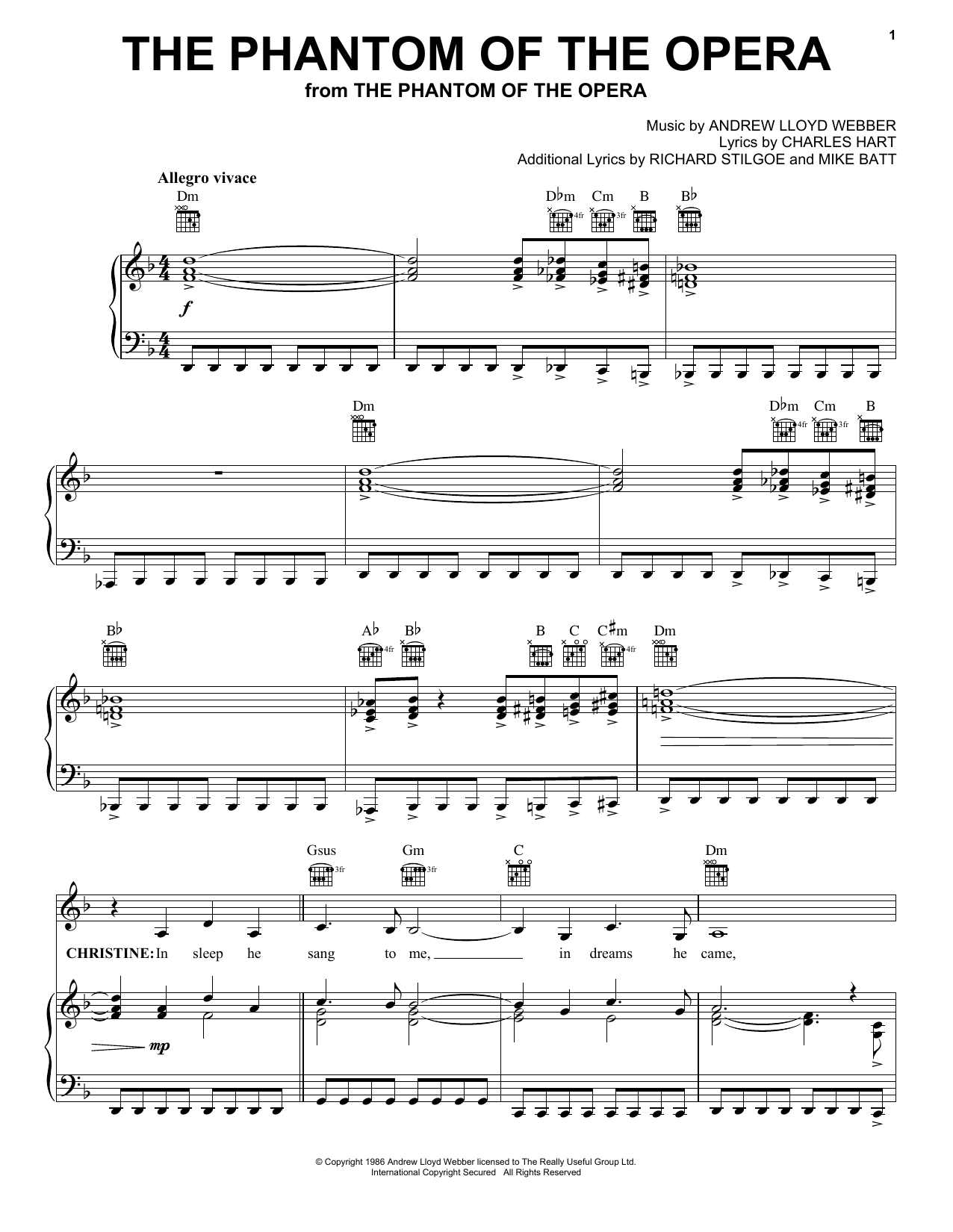 Andrew Lloyd Webber The Phantom Of The Opera Sheet Music PDF Notes 