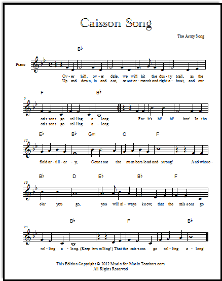 Army Theme Song The Caissons Go Rolling Along FREE Sheetmusic In 7 Keys