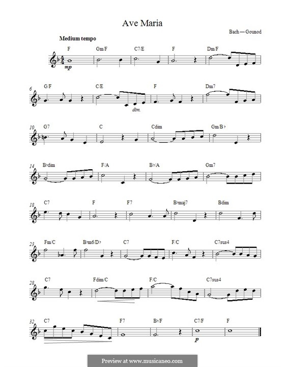 Ave Maria Printable Sheet Music By J S Bach C Gounod On MusicaNeo