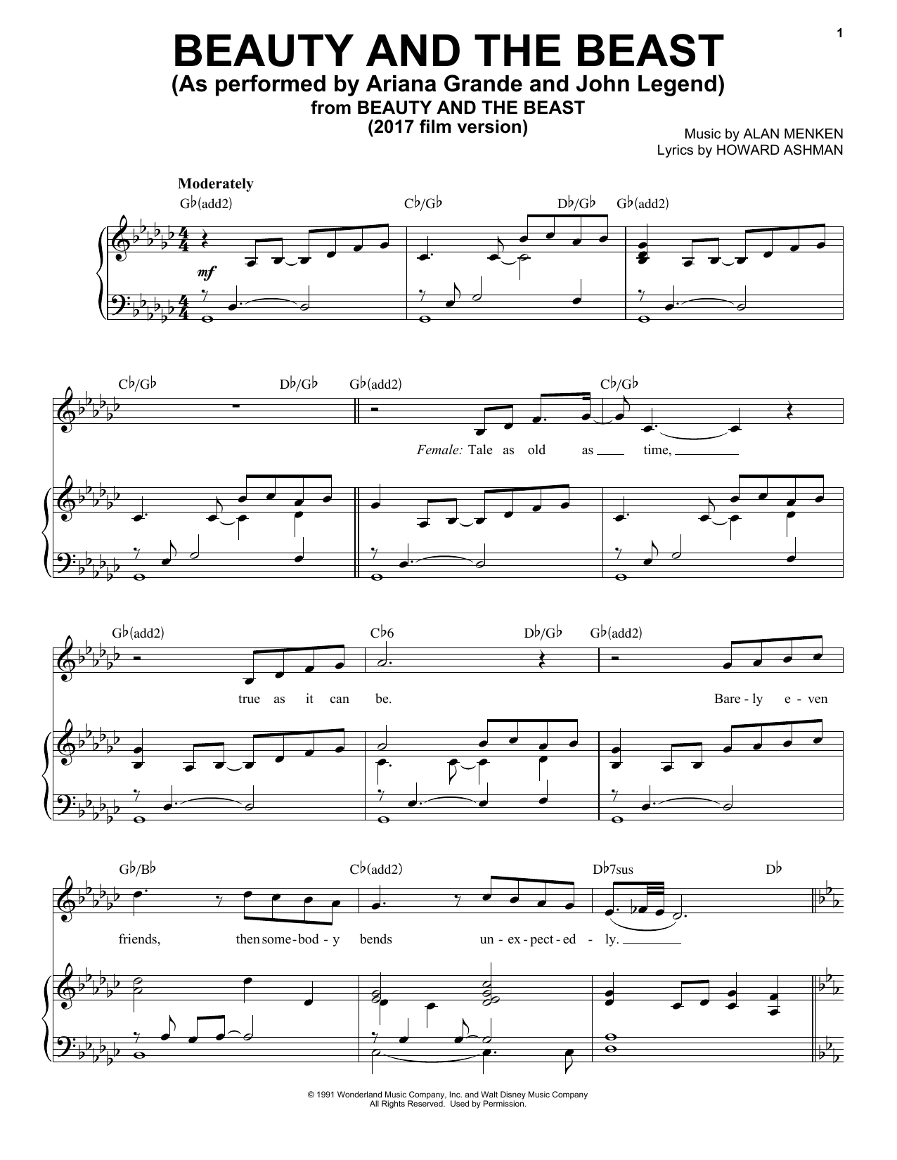 Beauty And The Beast Piano Vocal Print Sheet Music Now