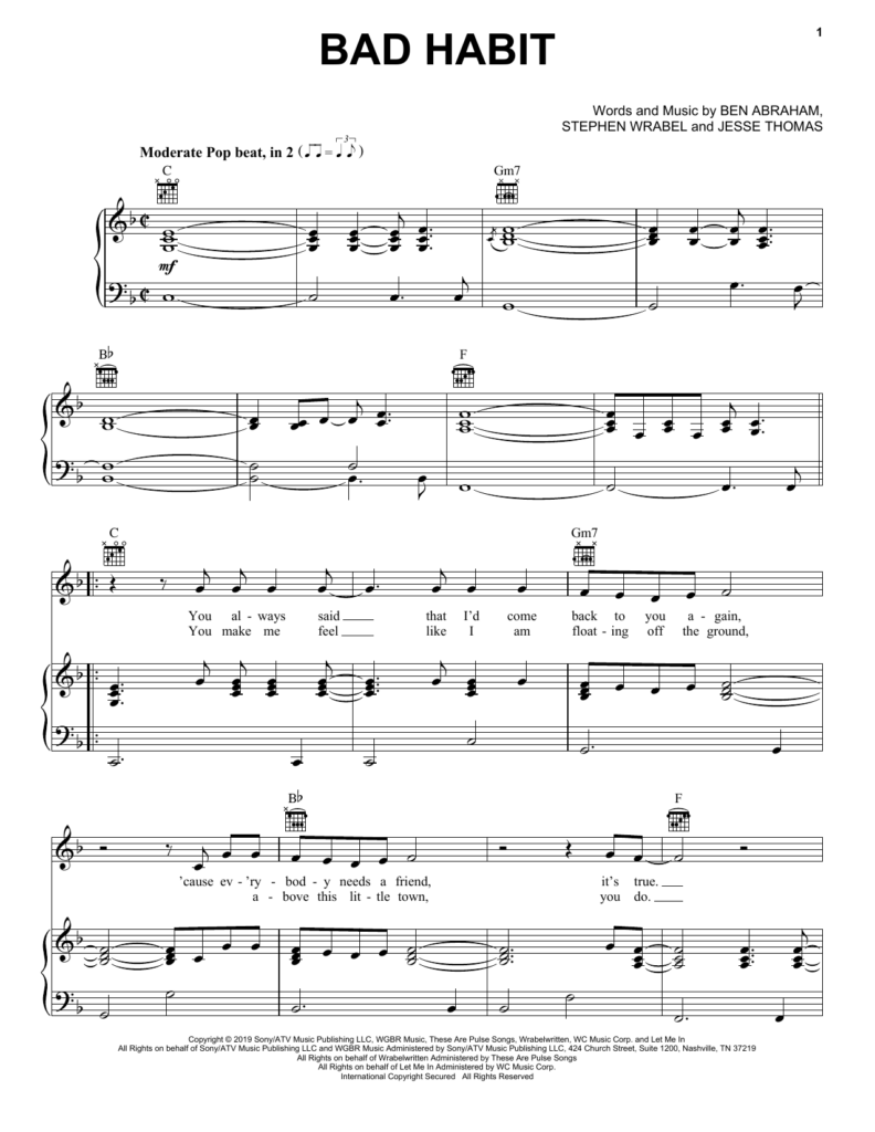 Ben Platt Bad Habit Sheet Music PDF Notes Chords Pop Score Piano 