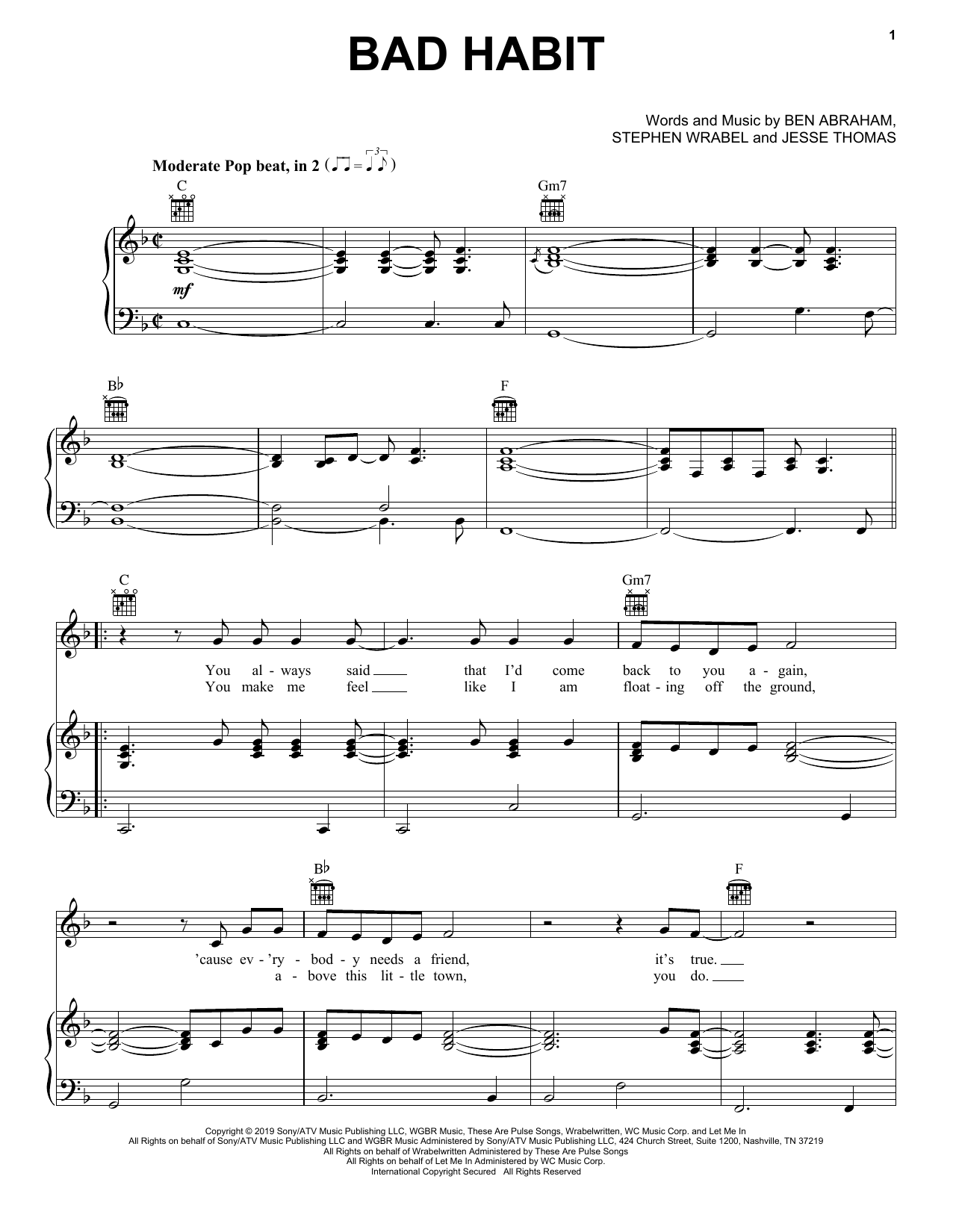 Ben Platt Bad Habit Sheet Music PDF Notes Chords Pop Score Piano