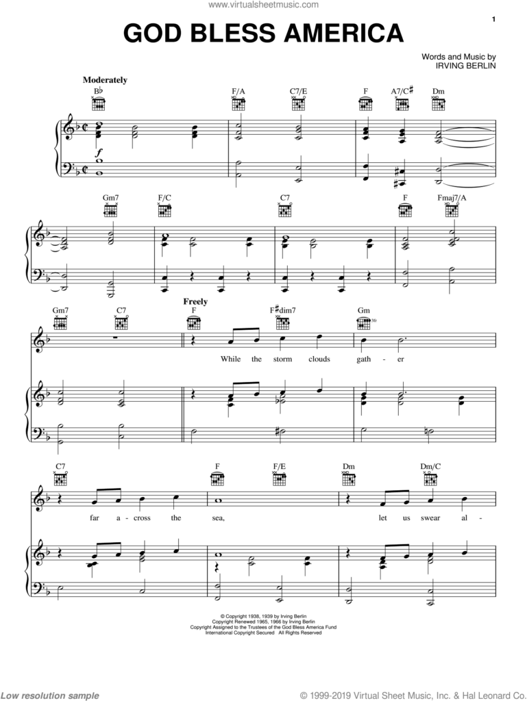 Berlin God Bless America Sheet Music For Voice Piano Or Guitar