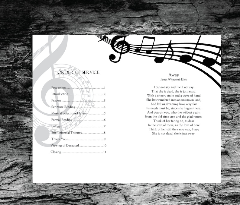 Black And White Music Notes Funeral Program Template Etsy