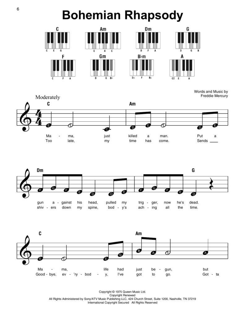 Bohemian Rhapsody Sheet Music Queen Super Easy Piano