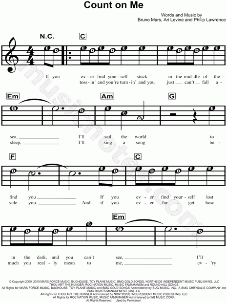 Bruno Mars Count On Me Sheet Music For Beginners In C Major 