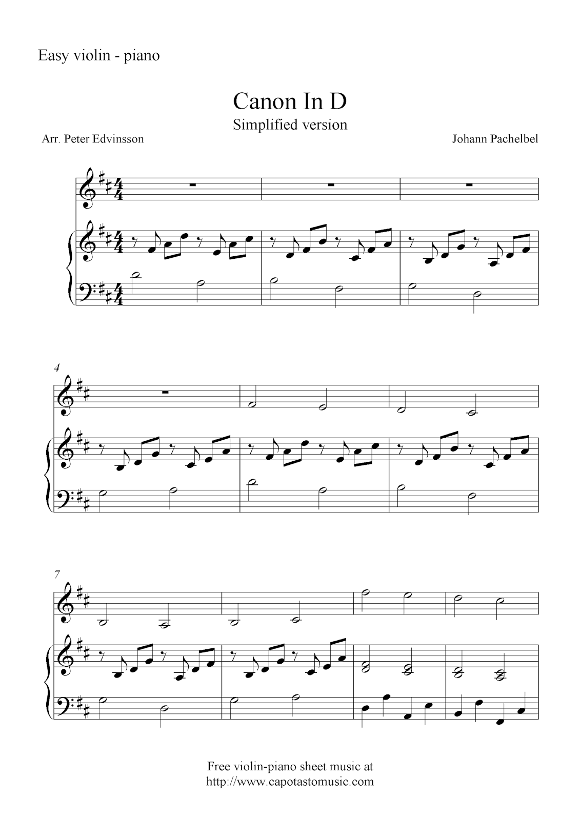 Canon In D Simplified Version Free Violin And Piano Sheet Music Notes