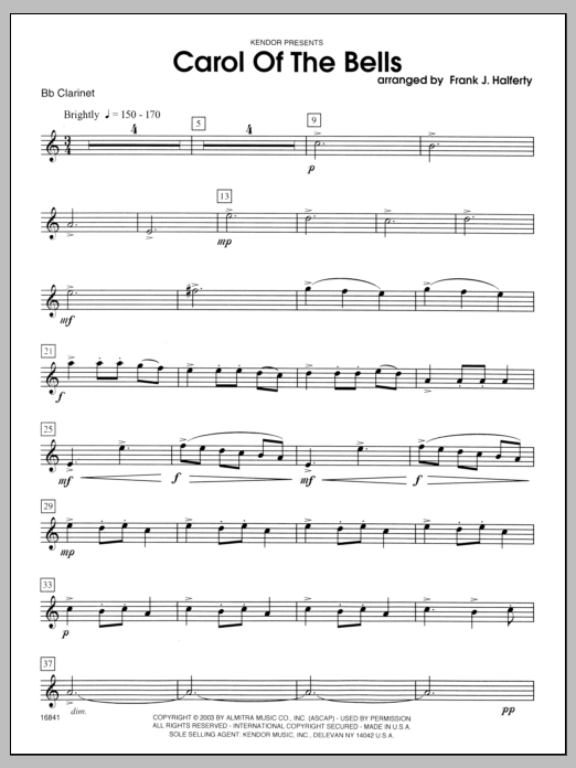 Carol Of The Bells Clarinet Sheet Music Direct