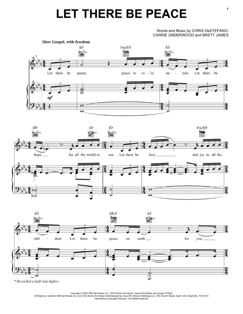 Carrie Underwood Let There Be Peace Sheet Music Notes Chords Score 