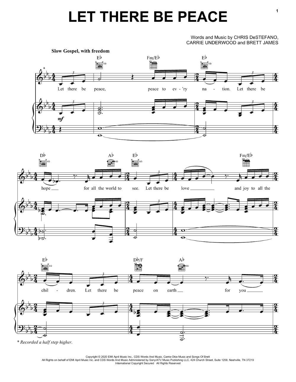 Carrie Underwood Let There Be Peace Sheet Music Notes Chords Score