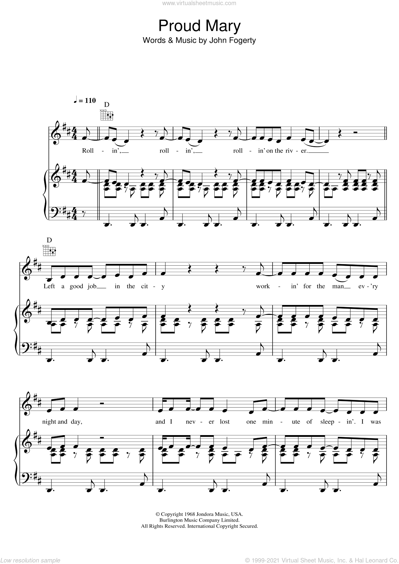 Cast Proud Mary Sheet Music For Voice Piano Or Guitar PDF 