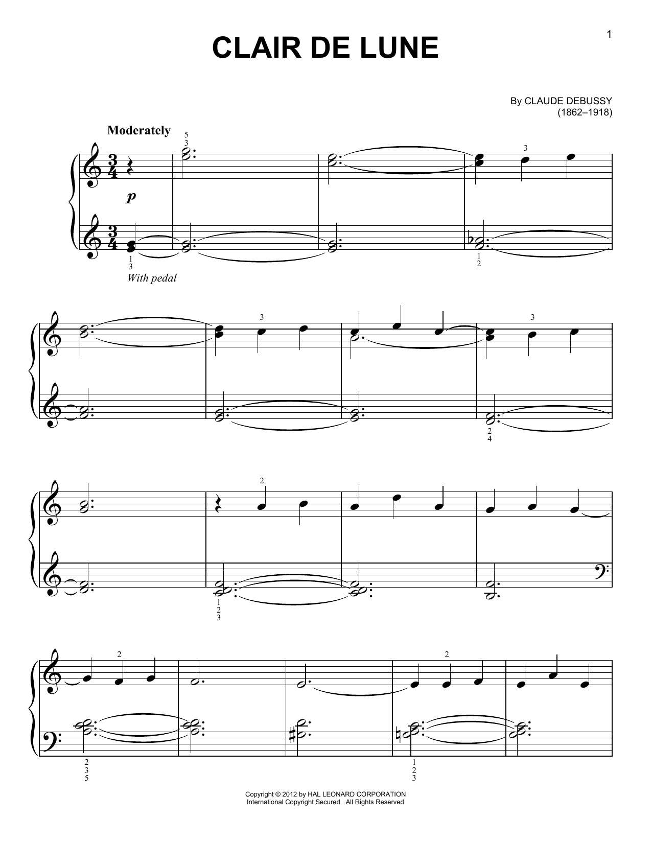 Clair De Lune Sheet Music By Claude Debussy Easy Piano 157662