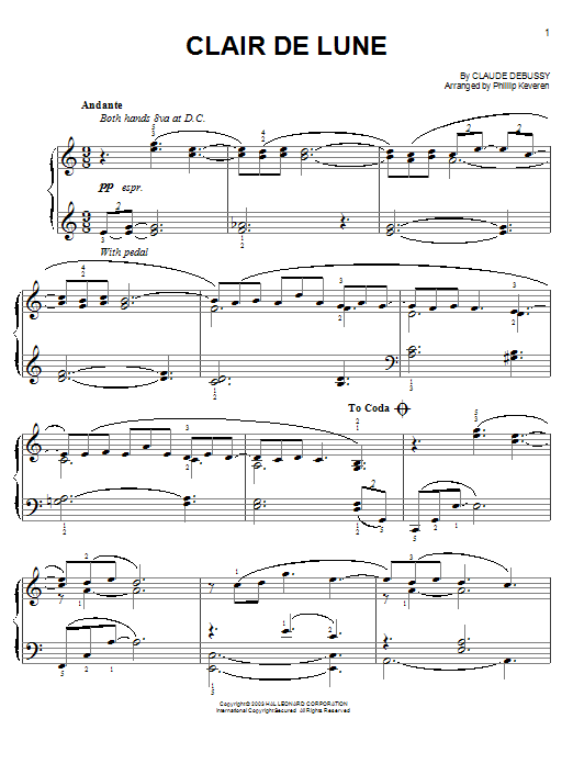 Claude Debussy Clair De Lune Easy Piano Sheetmusicdirect