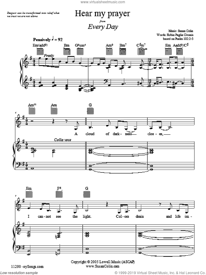 Colin Hear My Prayer Sheet Music For Voice Piano Or Guitar