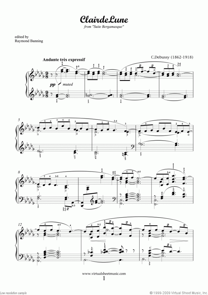 Debussy Clair De Lune Sheet Music For Piano Solo PDF 