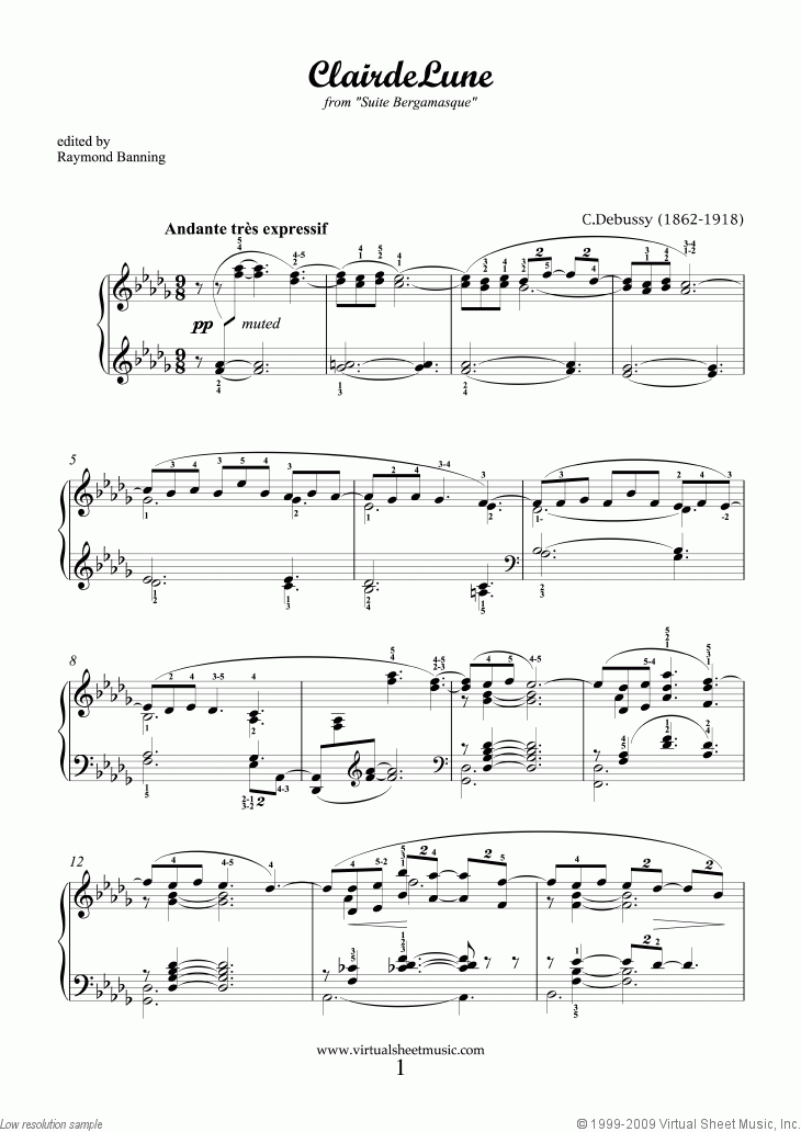 Debussy Clair De Lune Sheet Music For Piano Solo PDF 