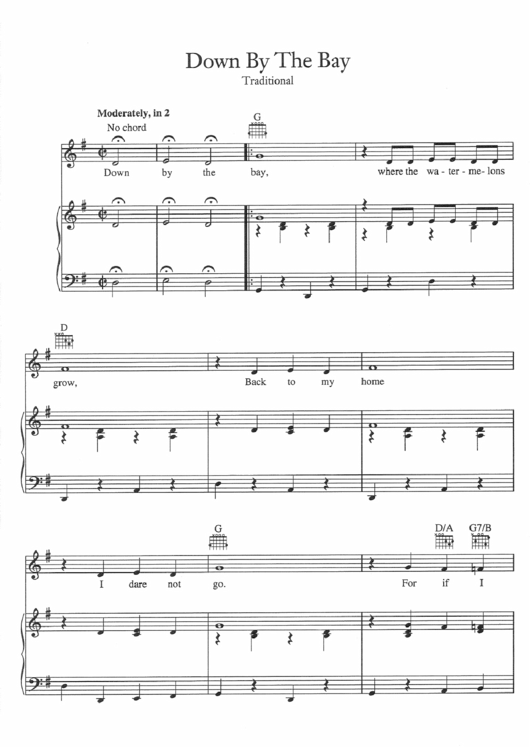 Down By The Bay Traditional Sheet Music Printable Pdf Download