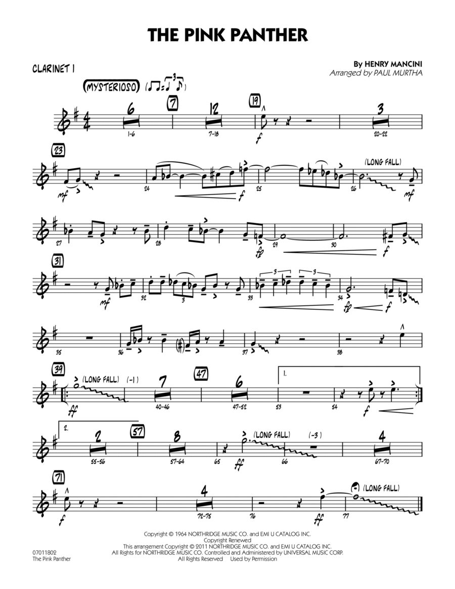 Download The Pink Panther Bb Clarinet 1 Sheet Music By Henry Mancini