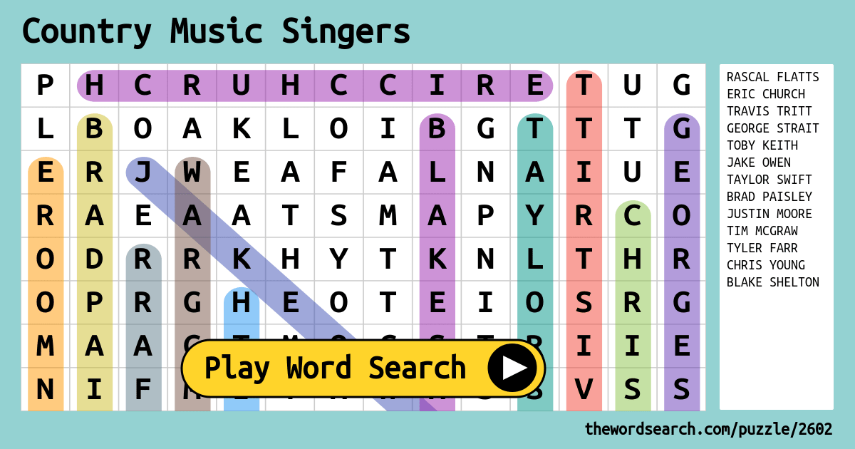 Download Word Search On Country Music Singers