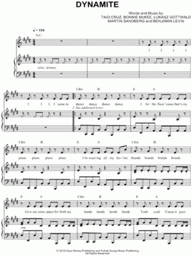 Dynamite Piano Sheet Music Free Printable Free Printable