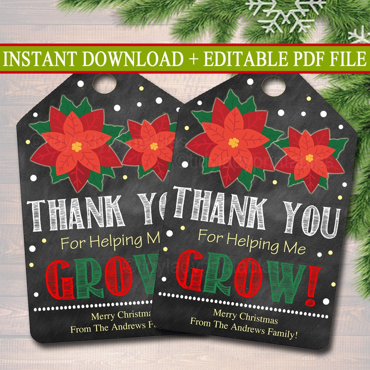 EDITABLE Christmas Gift Tags Thank You For Helping Me Grow Etsy 