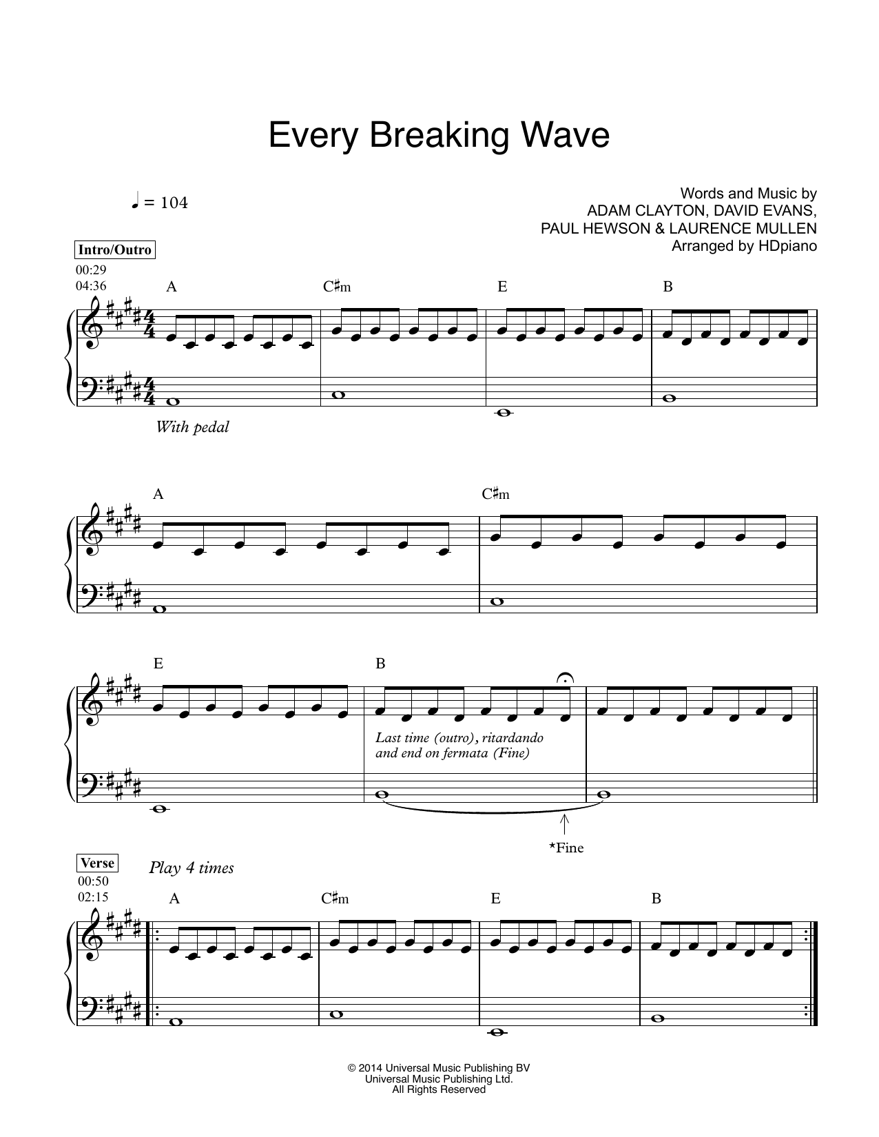 Every Breaking Wave Sheet Music Direct