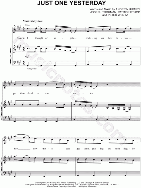 Fall Out Boy Just One Yesterday Sheet Music In F Minor Download 