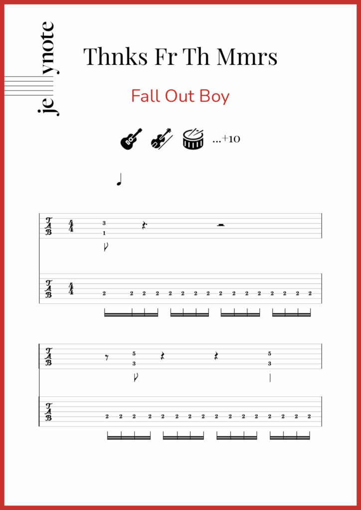 Fall Out Boy Thnks Fr Th Mmrs Guitar And Bass Sheet Music Jellynote