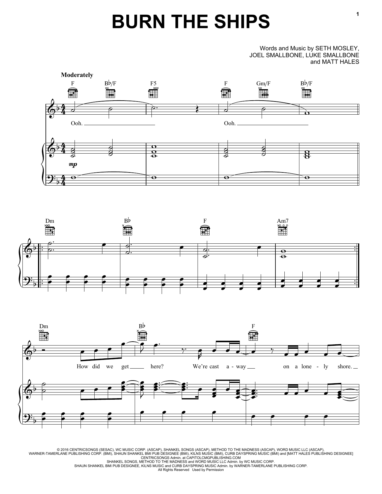 For KING COUNTRY Burn The Ships Sheet Music PDF Notes Chords 