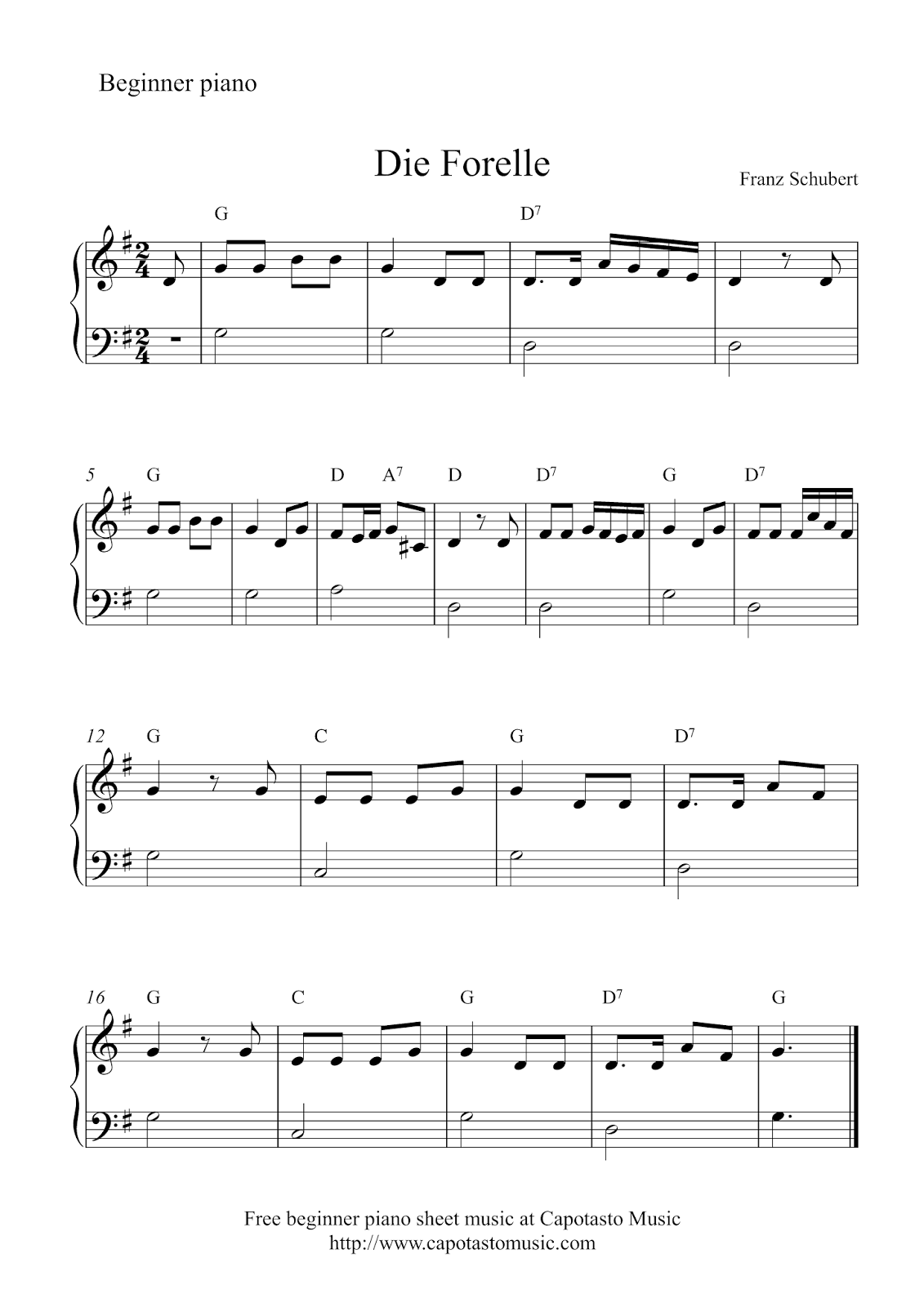 Free Beginner Piano Sheet Music Die Forelle