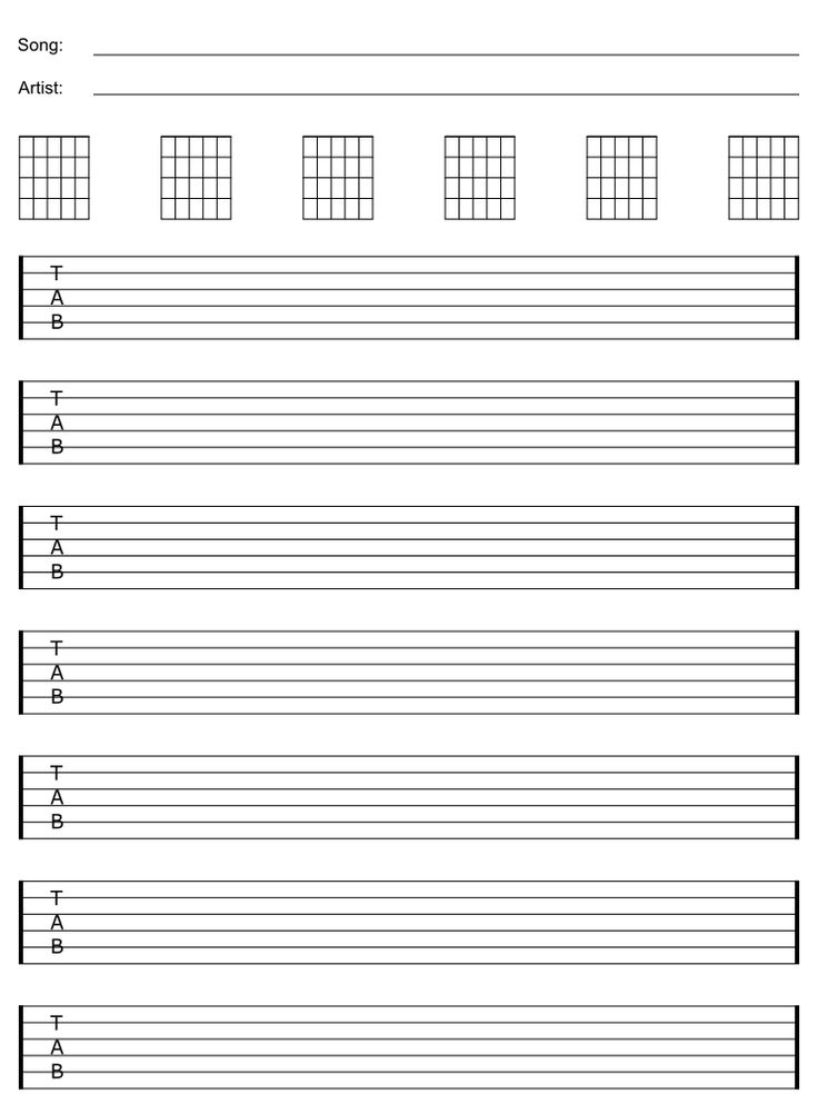 Free Blank Guitar Sheet Staff Tab Paper Easy Guitar Songs Guitar