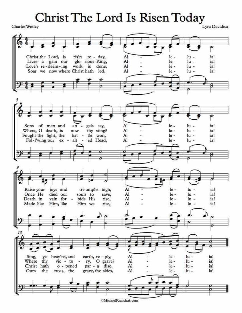 Free Choir Sheet Music Christ The Lord Is Risen Today Hymn Sheet 