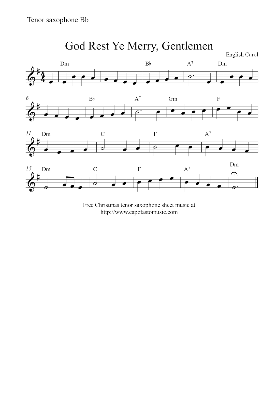 Free Christmas Tenor Saxophone Sheet Music God Rest Ye Merry Gentlemen