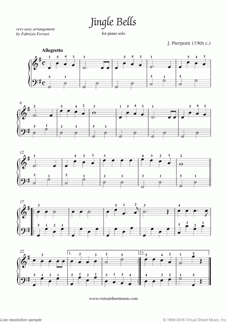 Free Jingle Bells Sheet Music For Piano Solo High Quality PDF 