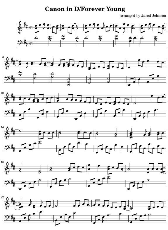 Free Piano Sheet Music Canon In D Forever Young Hear It Here 