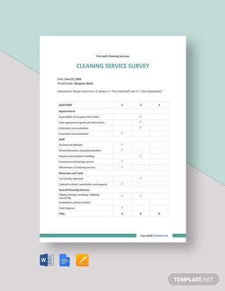 Free Printable Cleaning Service Survey Template Word Template