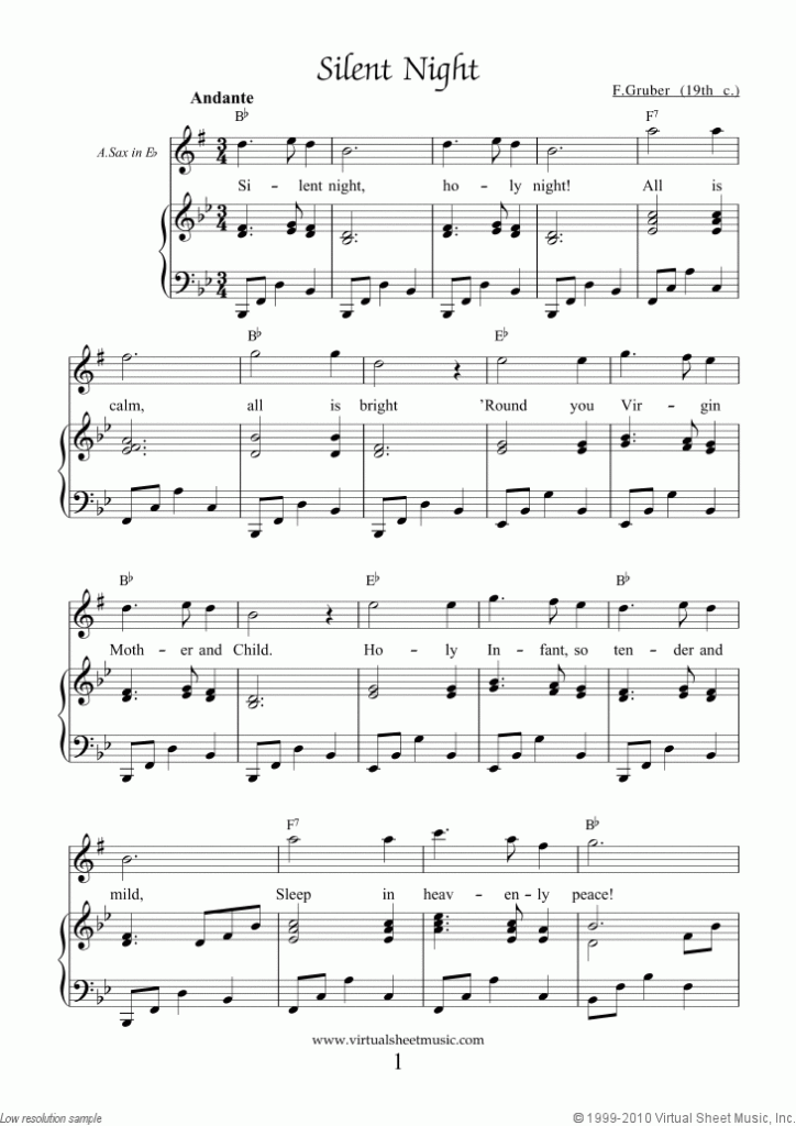 Free Silent Night Sheet Music For Alto Saxophone And Piano PDF 