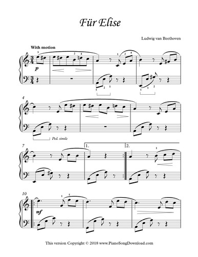 Fur Elise Free Early Intermediate Piano Sheet Music