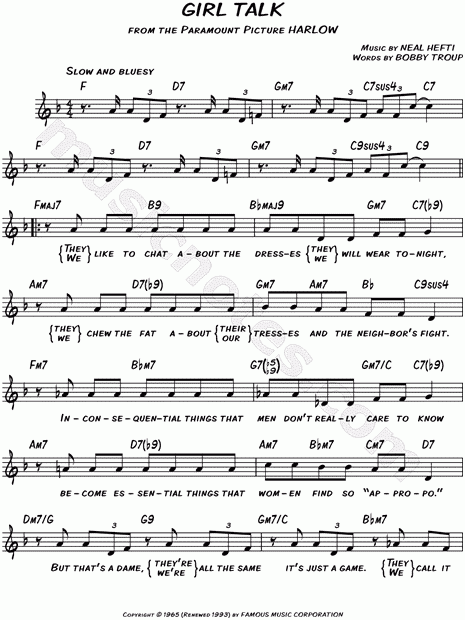  Girl Talk From Harlow Sheet Music Leadsheet In F Major 