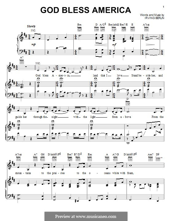 God Bless America By I Berlin Sheet Music On MusicaNeo