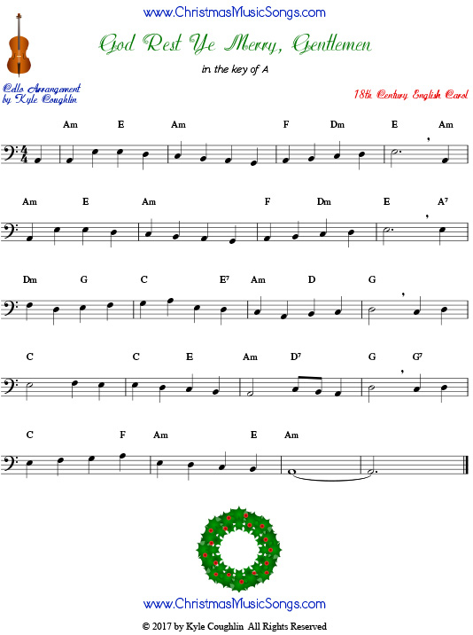 God Rest Ye Merry Gentlemen For Cello Free Sheet Music